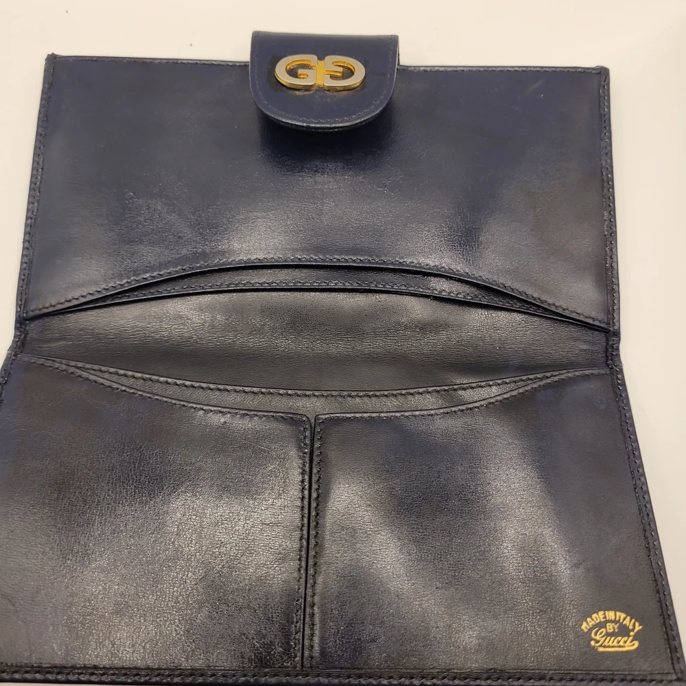 Gucci Blue Leather Wallet with Gold Logo